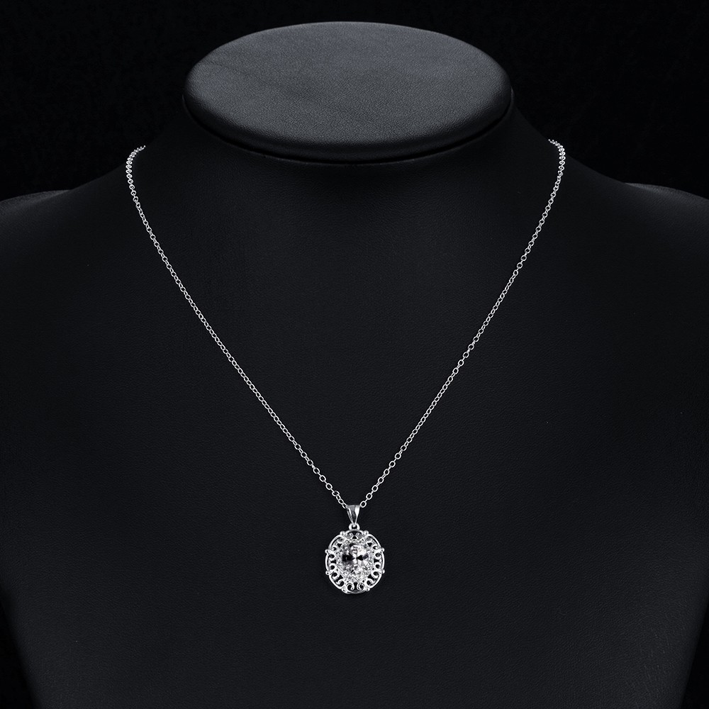 Antique 925 Sterling Silver Filled SF Oval CZ Pendant Necklace N-A655 Gift