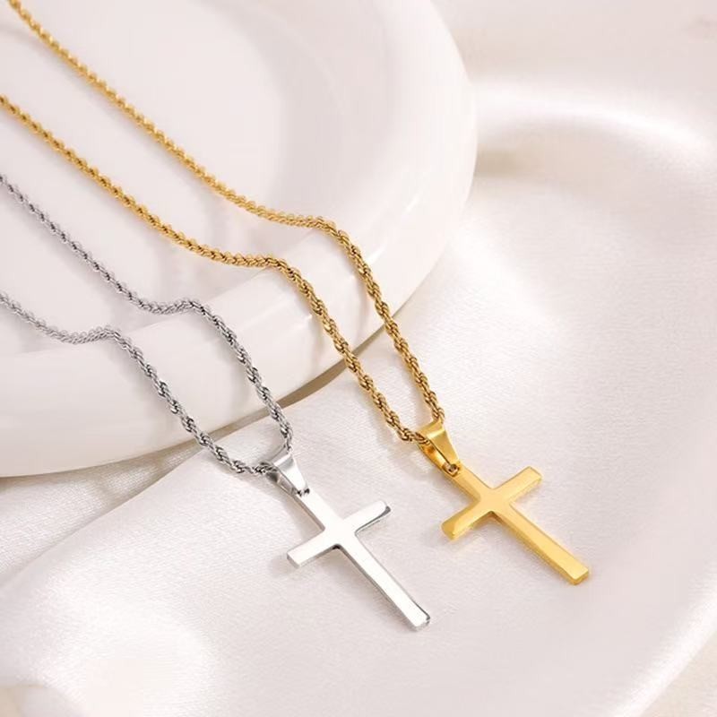 Stainless Steel Cross Pendant Necklace – Rope Chain 20” Christian Jewelry NEW