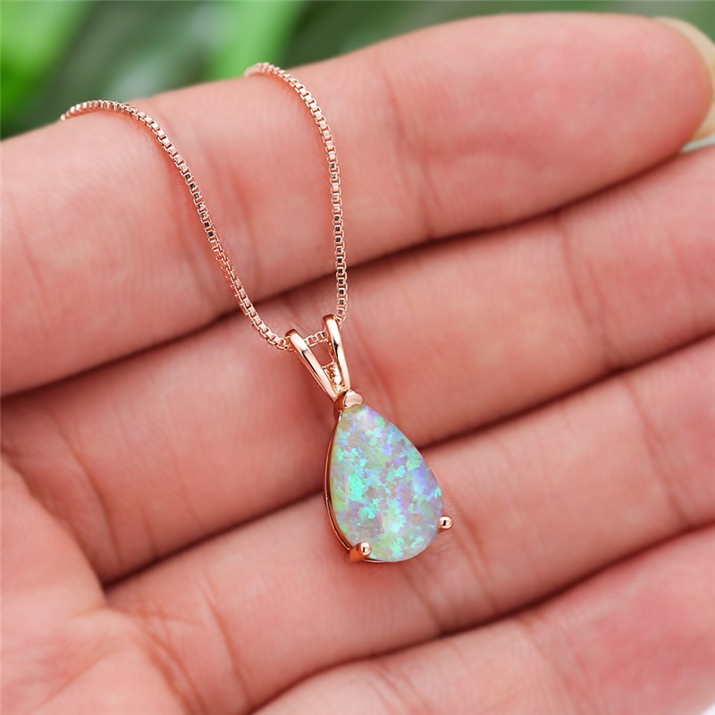 Opal Pendant Necklace – Minimalist Teardrop Fire Opal Dainty Necklace +
