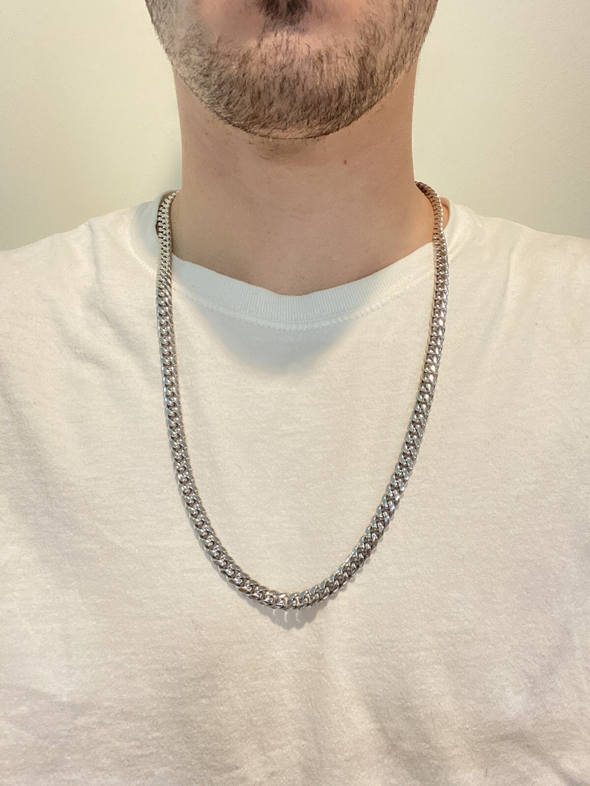 8mm Mens Miami Cuban Link 14k White Gold Plated Stainless Real HipHop Necklace