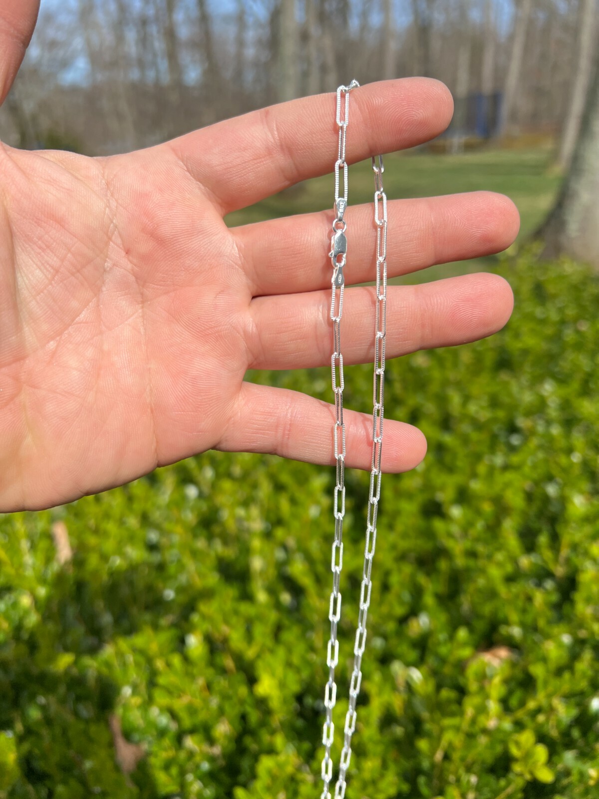 Solid 925 Silver Paperclip Rolo Chain 3.5mm Diamond Cut Necklace Italy Layered