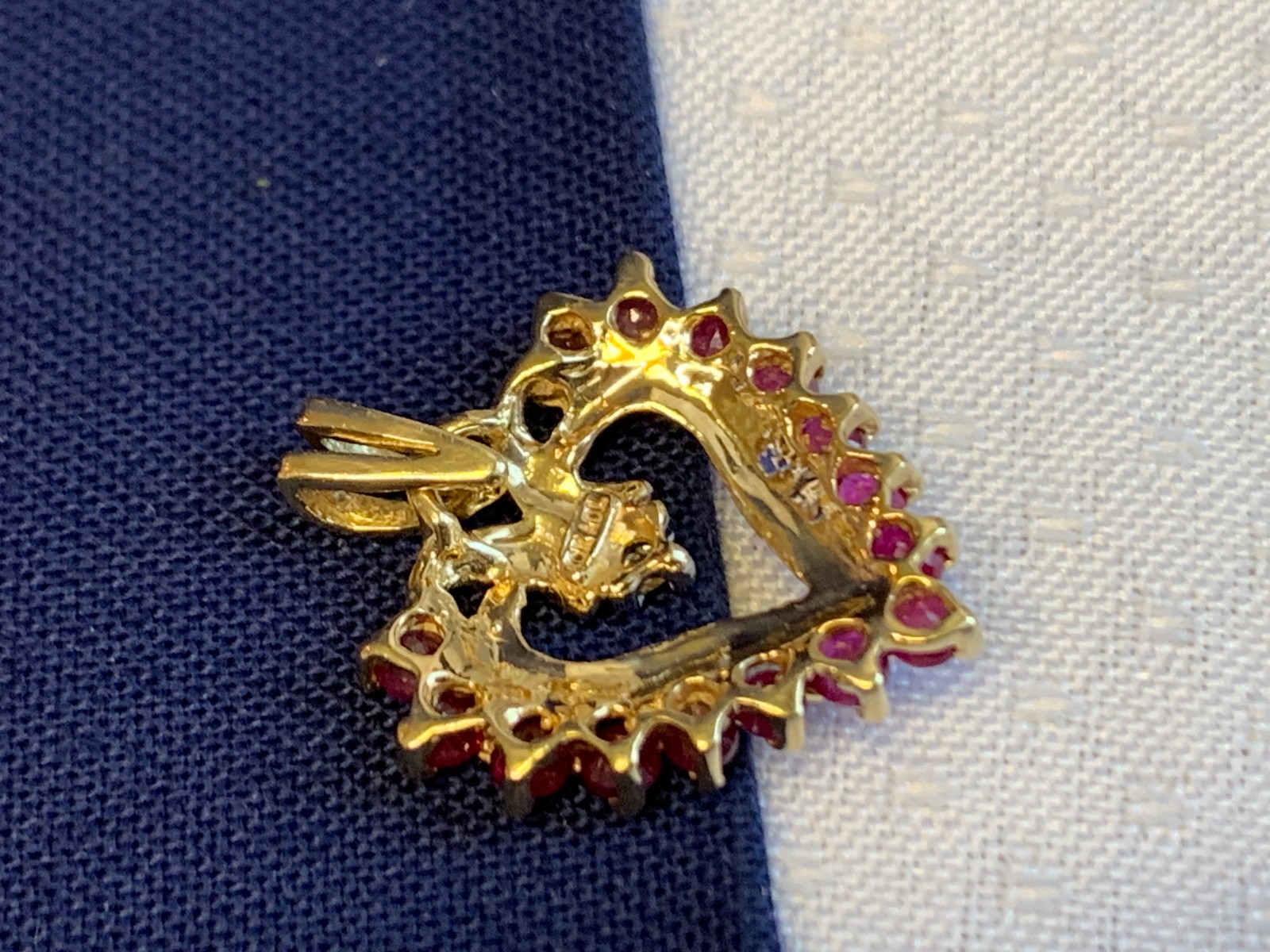 10K Yellow Gold Heart Pendant 1.63g Fine Jewelry Clear & Ruby Color Charm *READ*