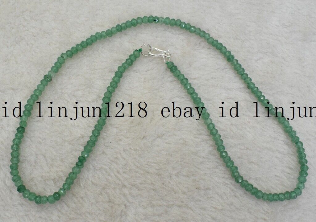 Fine 2x4mm Aquamarine Faceted Rondelle Gems Beads Necklace 18 in