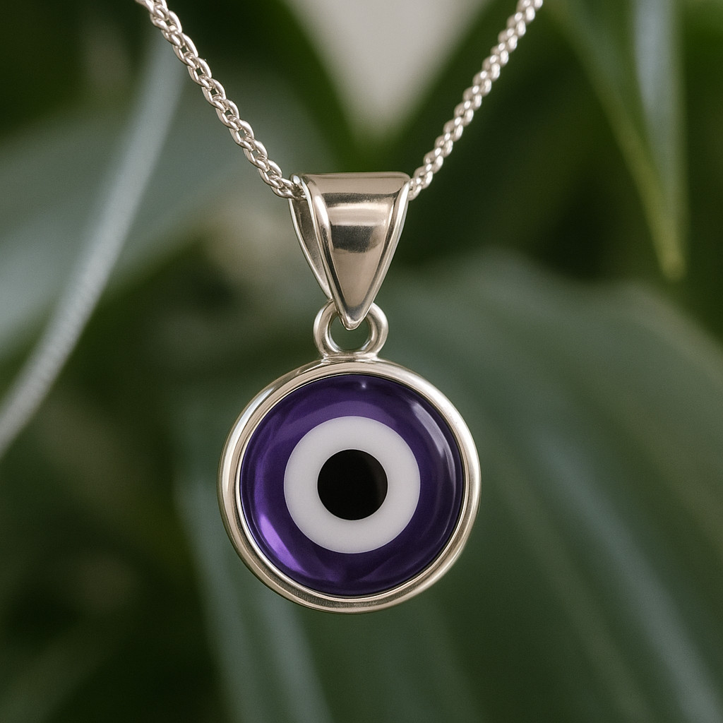 Evil Eye Pendant Amethyst Nasar Necklace Ethereal 925 Silver Jewellery & Boxed