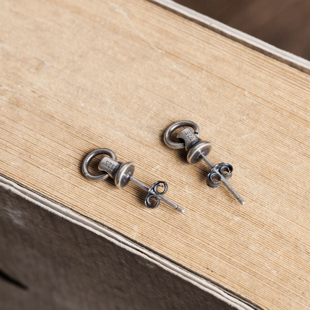 Door Knocker Mini Hoop Ear Stud Earrings Punk Vintage Gothic 925 Sterling Silver