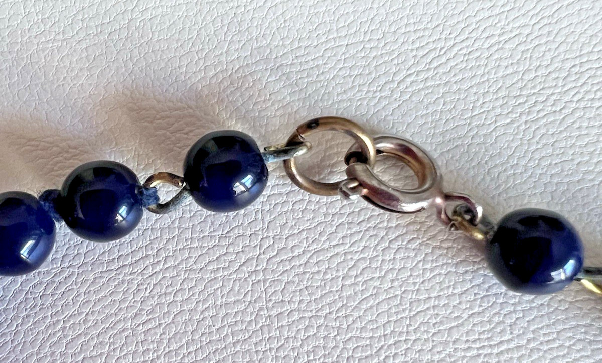 Dark Blue Beaded Necklace Spring Ring Closure Fashion Jewelry