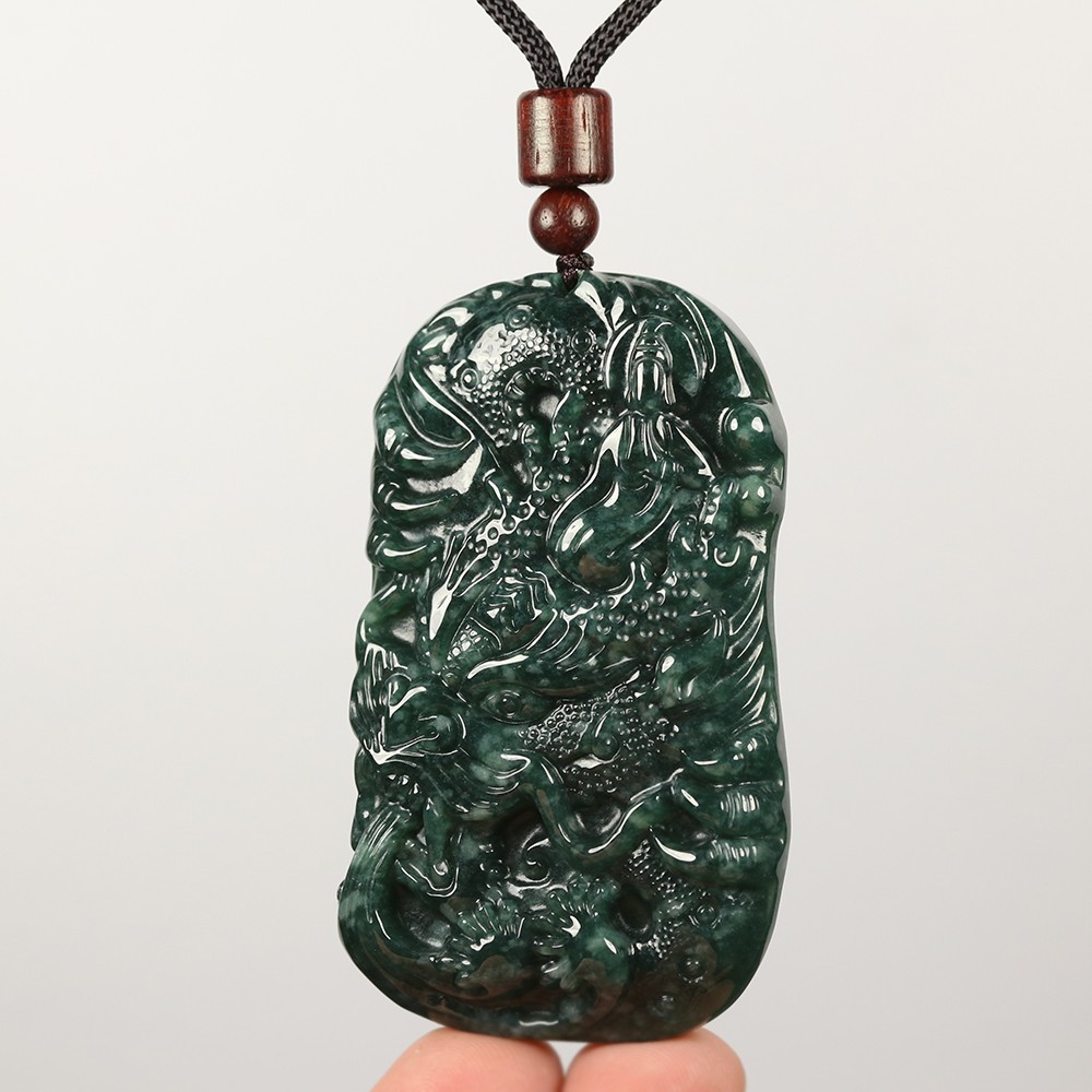 Certified Grade A Green 100% Natural Jade Jadeite Pendant Dragon Kwan-yin 00567