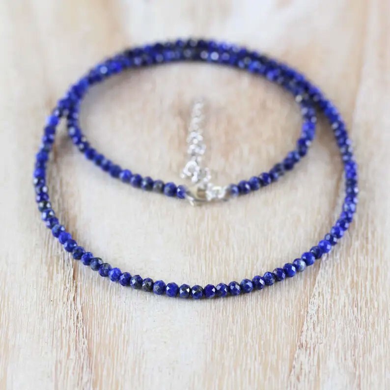 Lapis Lazuli 2mm Tiny Beaded Choker Healing Dainty Women Crystal Necklace Gifts