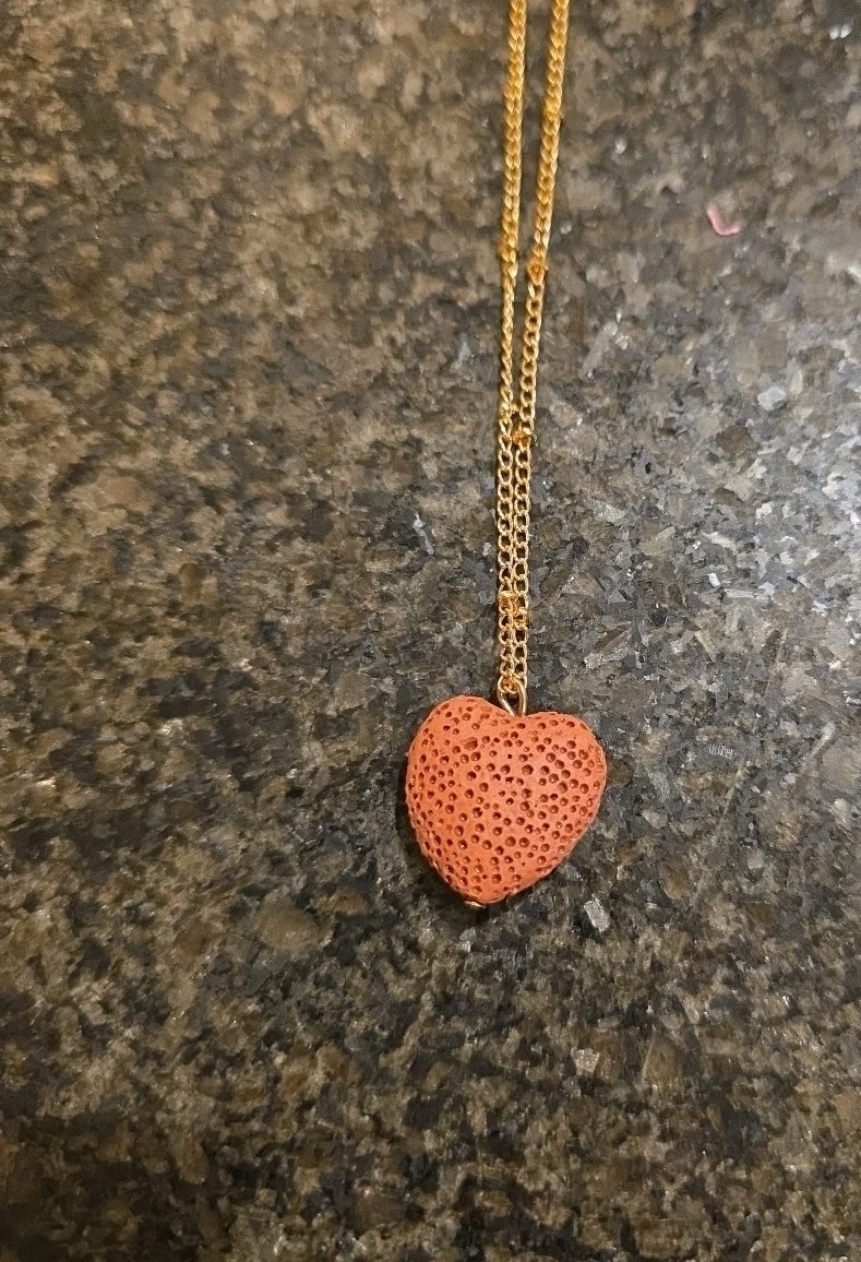 Lava Stone Heart Diffuser Necklace on Gold Tone Chain