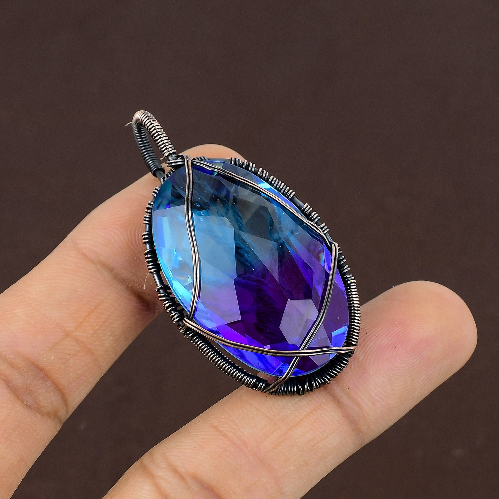 Bi Color Tourmaline Gemstone Copper Wire Wrap Jewely Pendant 2.1″ X-Mas Gift R00