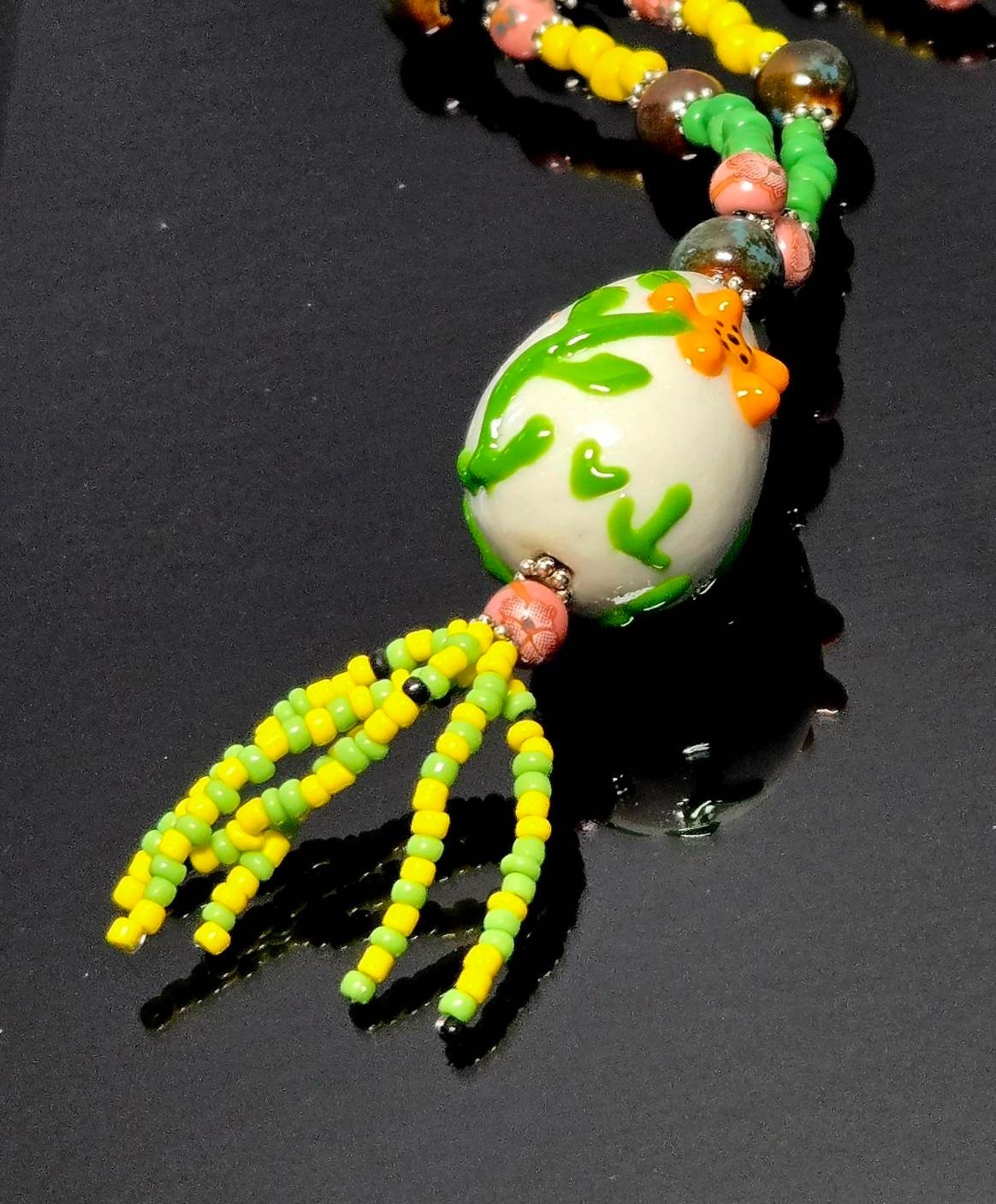 Handmade Beaded Pendant Necklaces Boho Floral Artisan Jewelry Set Gift 6 pc