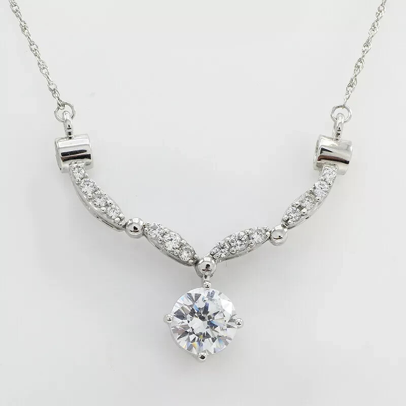 Convertible Pendant 18″ Necklace Simulated Diamond 14K White Gold Plated Silver