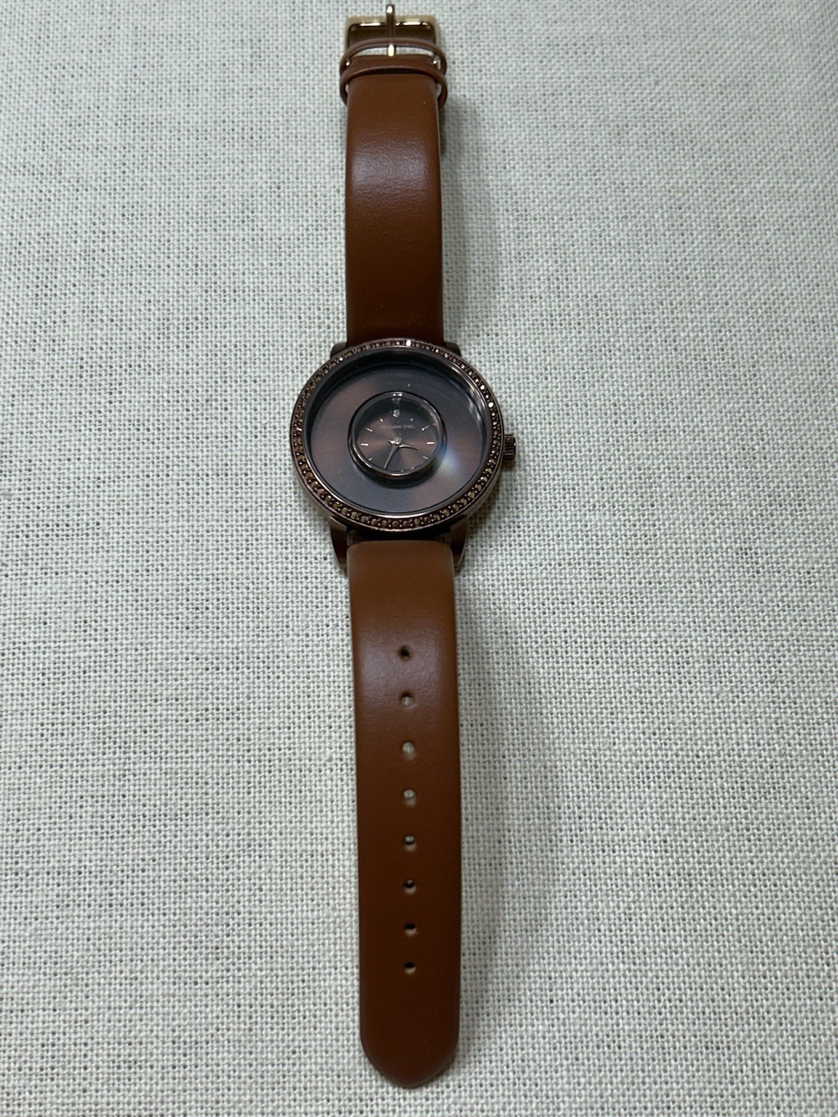 Origami Owl LK5010 Signature Chocolate Watch Metallic Crystals/Leather Band”New”