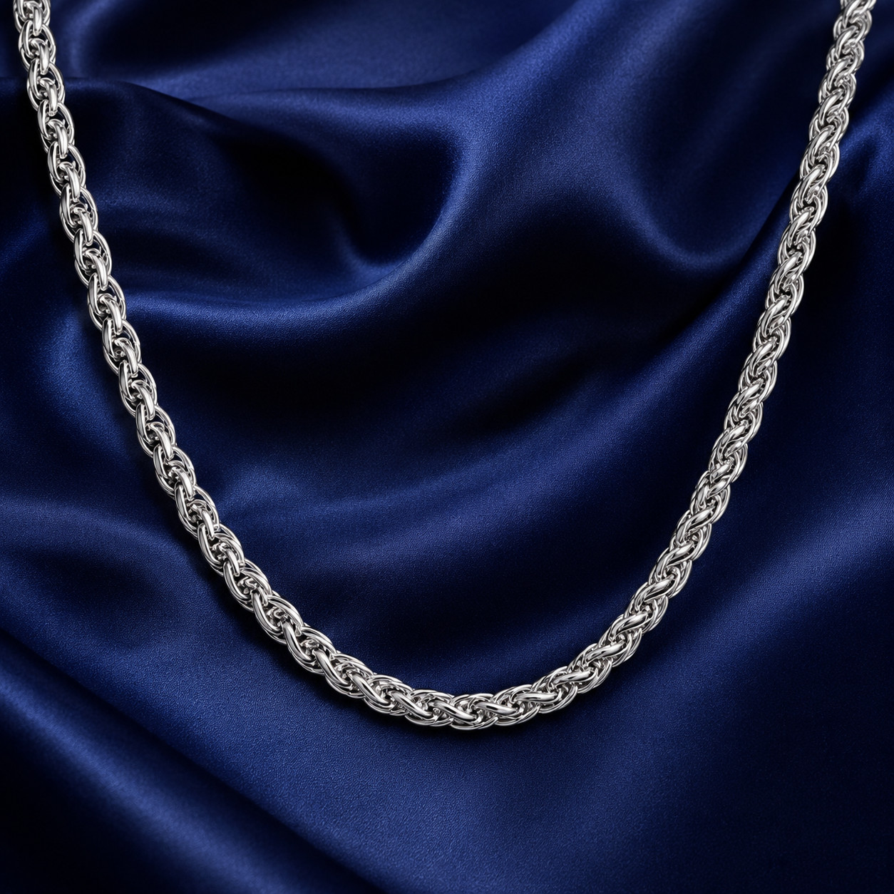 8mm Men’s Stainless Steel Wheat Chain Necklace 24in Thick Braided Silver Tone