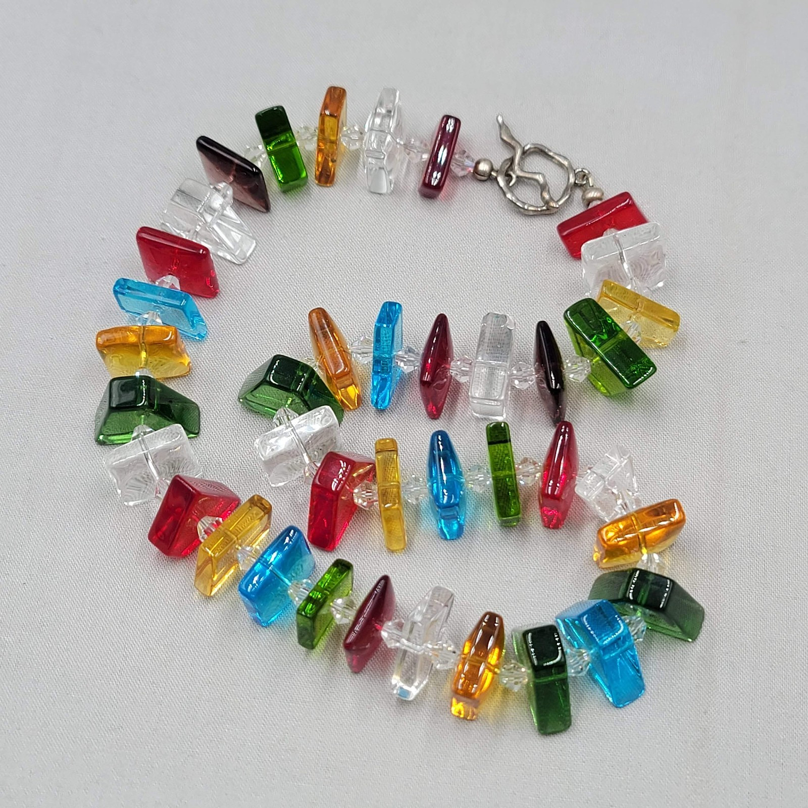 Multicolor Shaped Art Glass Bead Necklace Artisan Funky Fun! 20″
