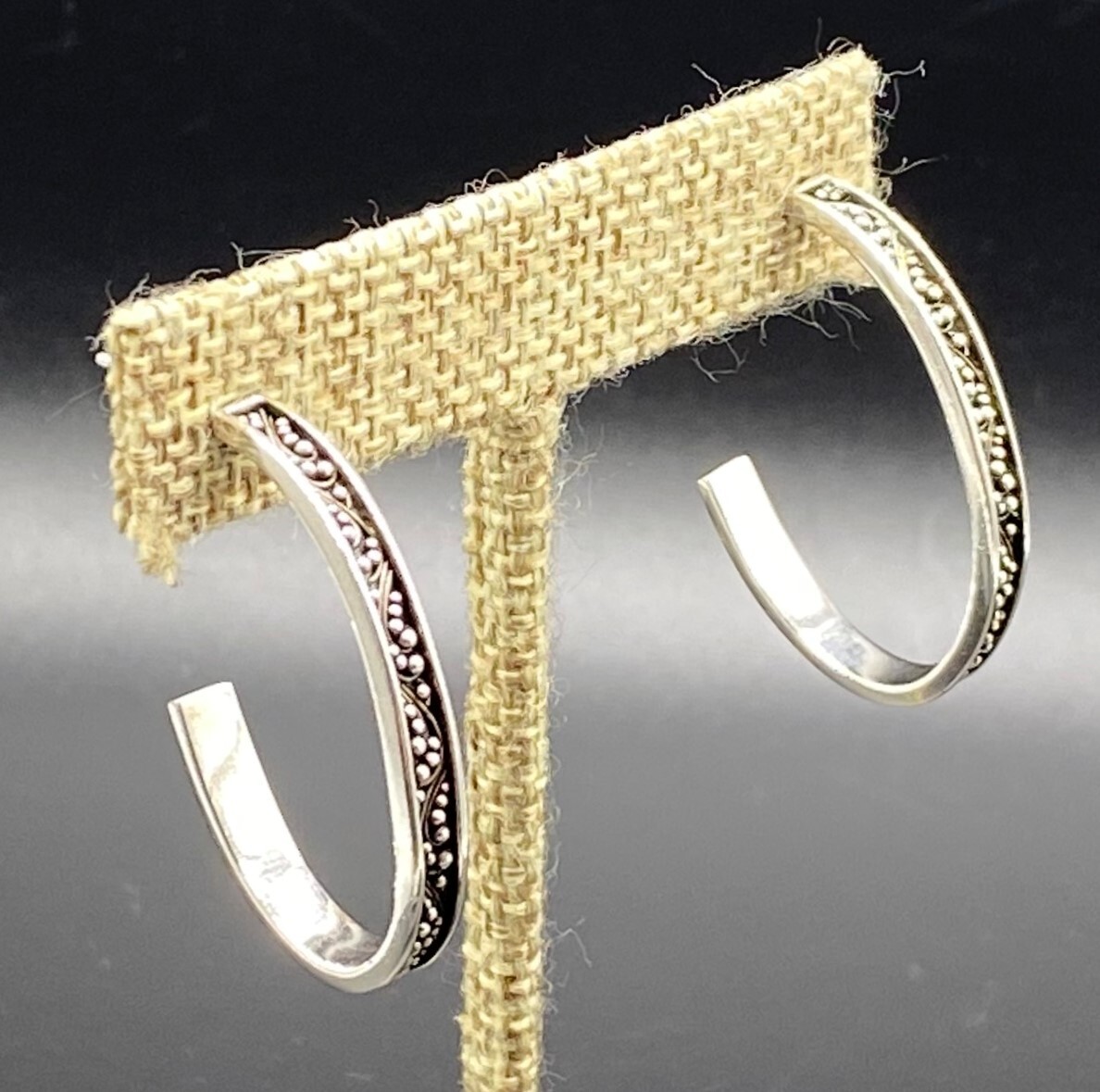 LOIS HILL-Sterling Silver Oxidized Granulated ‘J’ Hoop Post Earrings