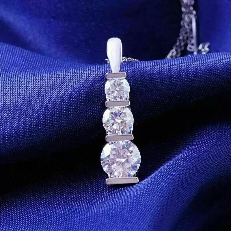 2.30Ct Round Cut Simulated Diamond Three Stone Pendant In 14K White Gold Plated