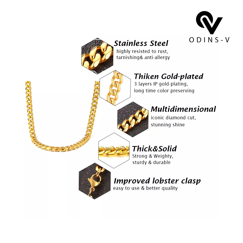Mens Womens Chain Silver Gold Black Cuban Link Necklace 3mm 5mm 7mm 9mm 11mm 15m