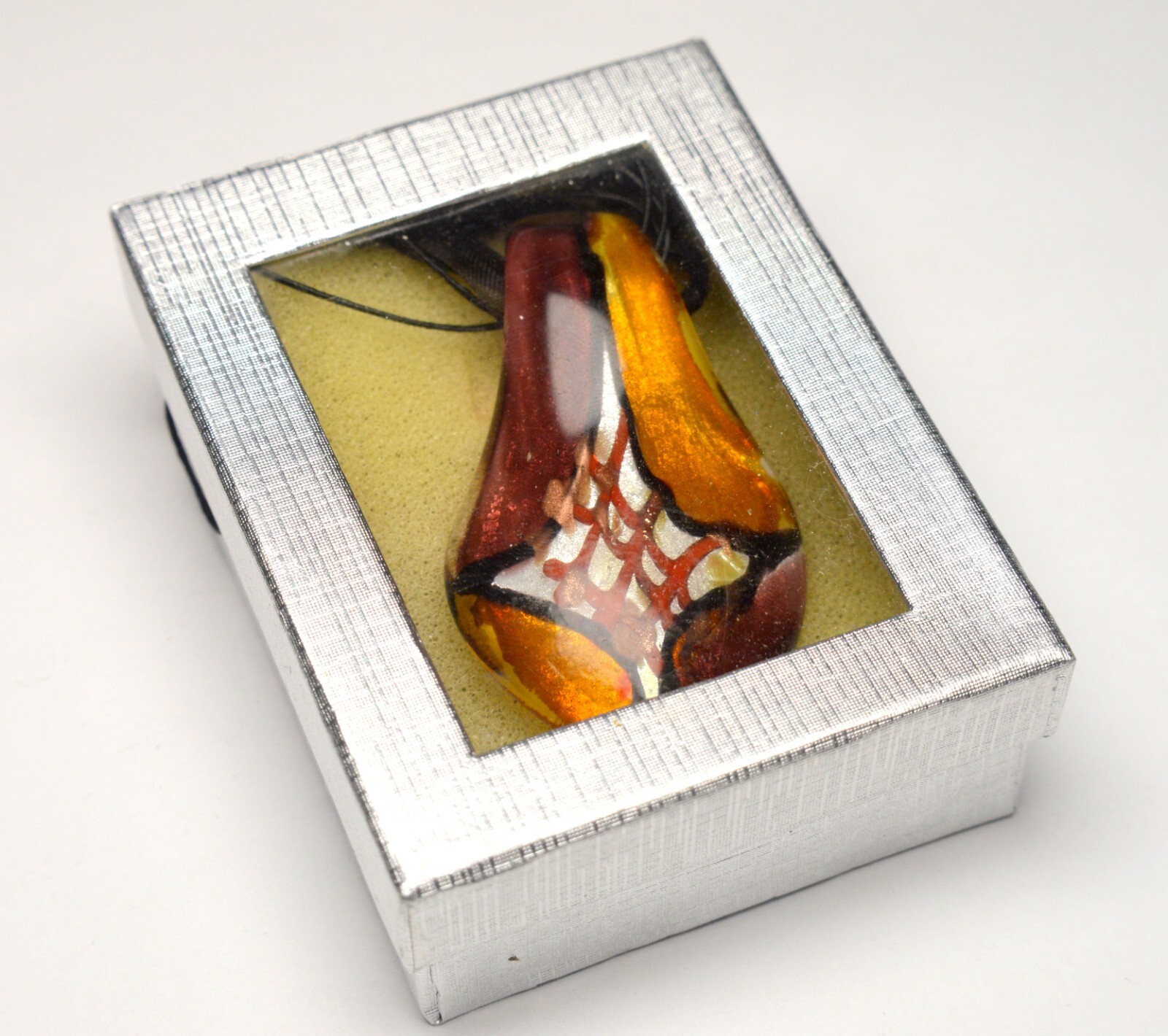 RRP 49,- NEW ITALY VENICE MURANO ORANGE & BROWN GLASS PENDANT IN BOX