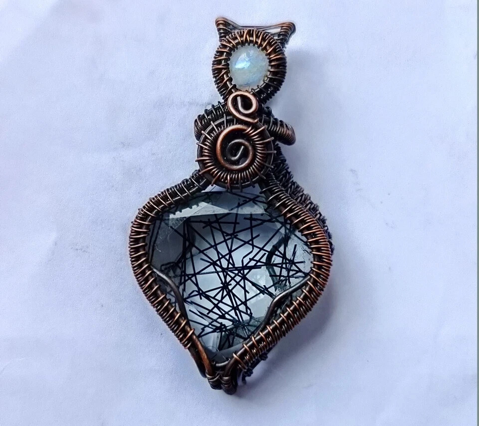 Natural Quartz Gems Copper Jewelry Wire Wrapped Gift For Her Pendant 180.80 Ct