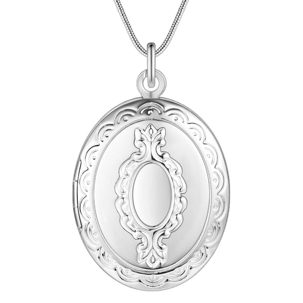 Photo Frame Pendant Necklace 925 Sterling Silver Oval Heart Locket Jewelry