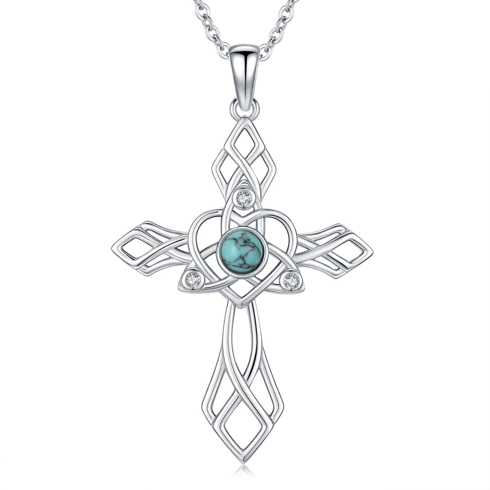 925 Sterling Silver Turquoise Cross Necklace Pendant 34x26mm Celtic A
