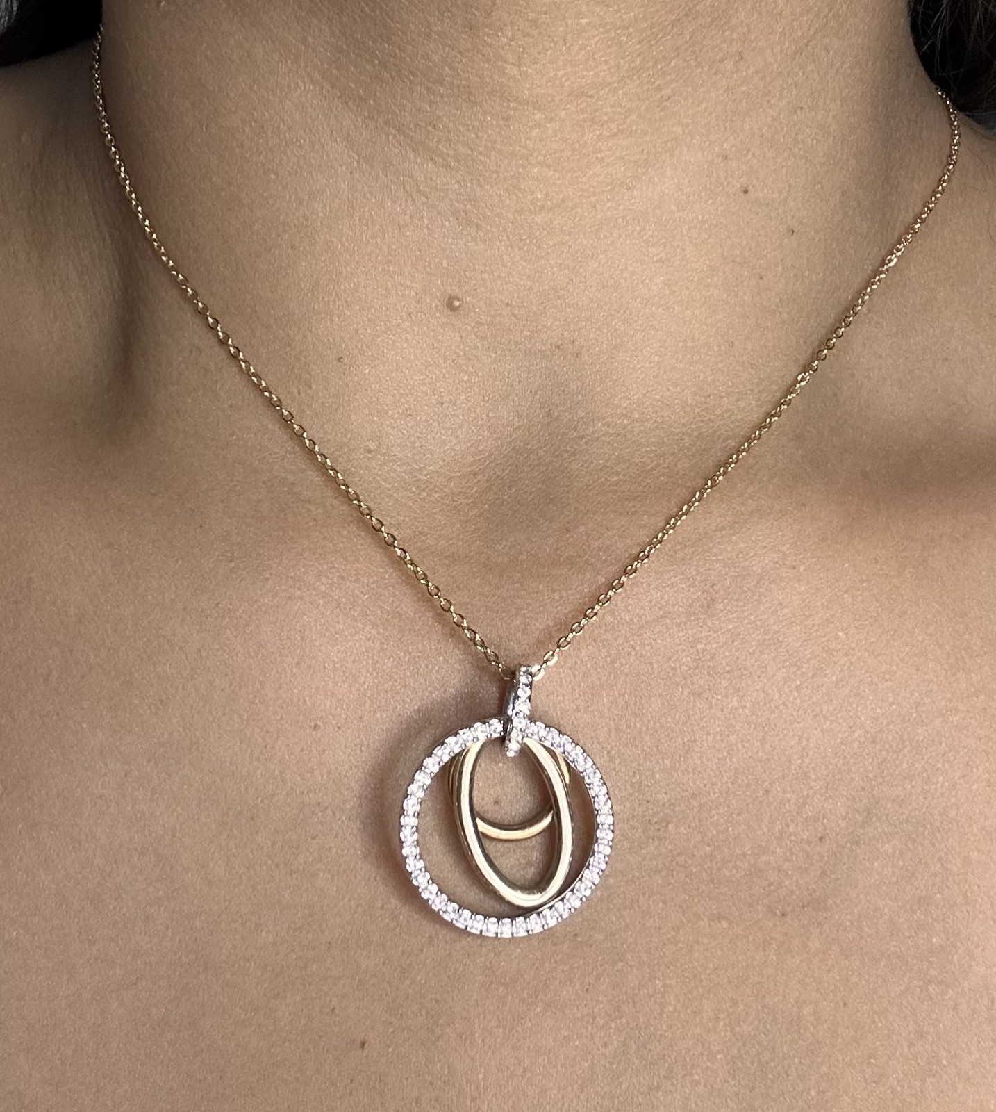 Swarovski Crystal Interlocking Triple Hoop Mixed Metal Pendant Necklace