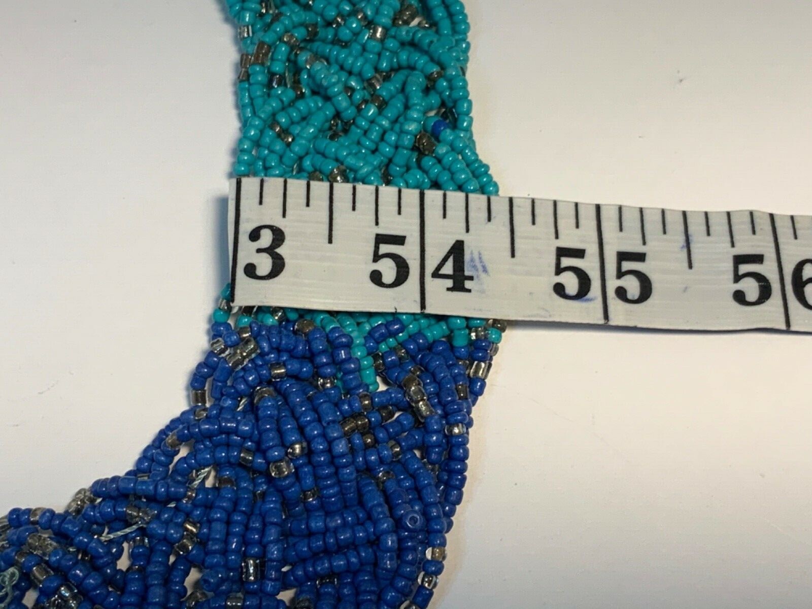 🌸 Ladies Silver Blue Green Bead Flat 17-21” Collar Necklace (N10) 🌸