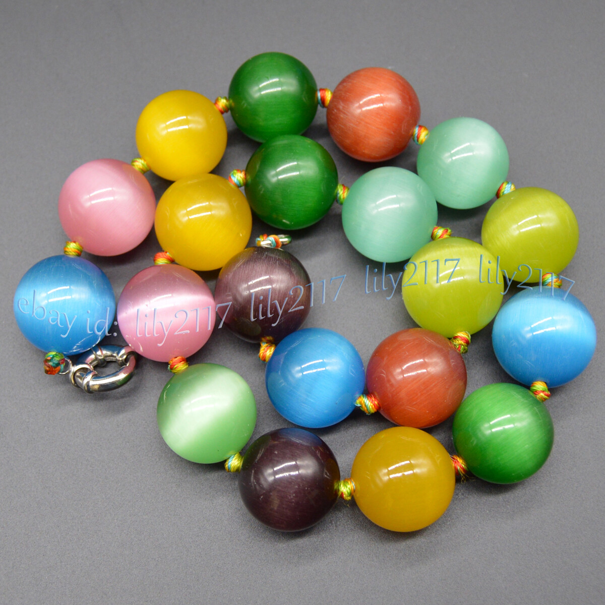 20mm Multi-Color Opal Cat’s Eye Gems Round Beads Necklace 18” Bracelet 8-8.5”