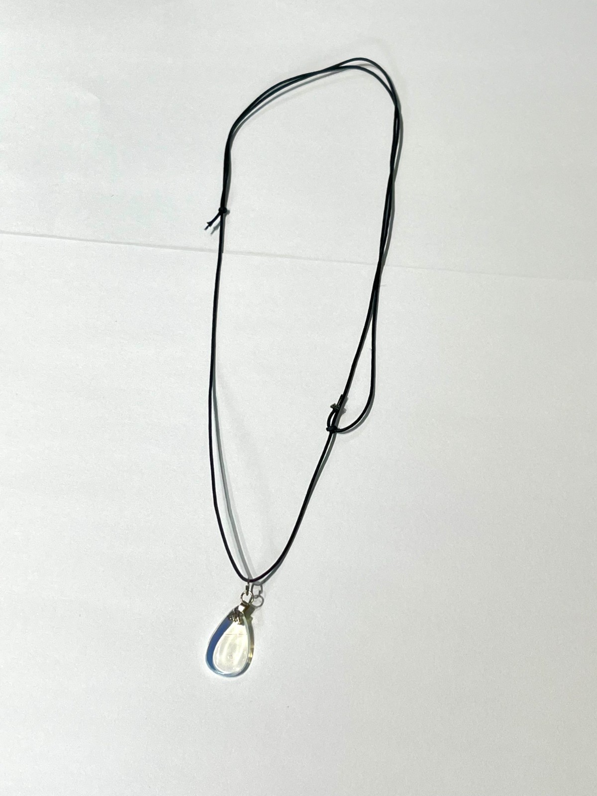 Clear Teardrop Pendant Black Cord Necklace