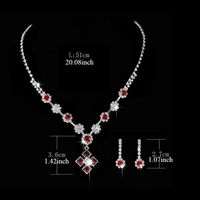 3pcs/ set Square zircon inlaid necklace earrings jewelry set