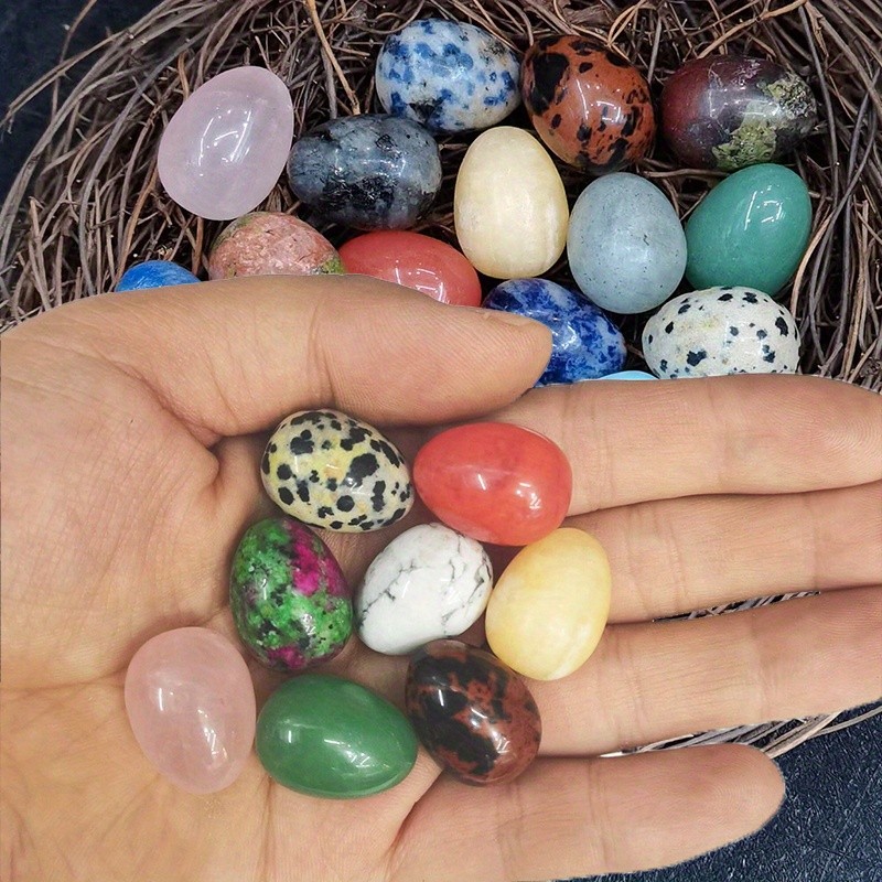 25Pcs Mixed Natural Egg Shaped Worry Stones Polished Easter Decor DIY Craft Gift
