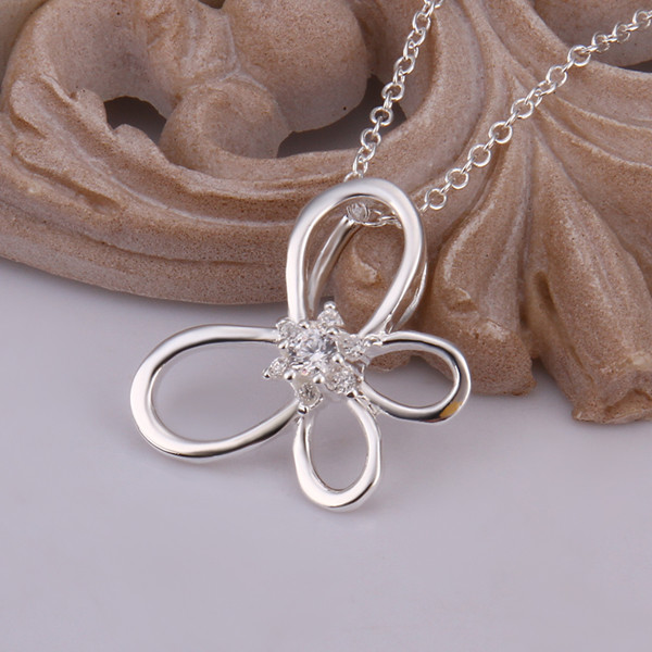 Classic 925 Sterling Silver Filled SF Flora CZ Pendant Necklace N-A648 Gift