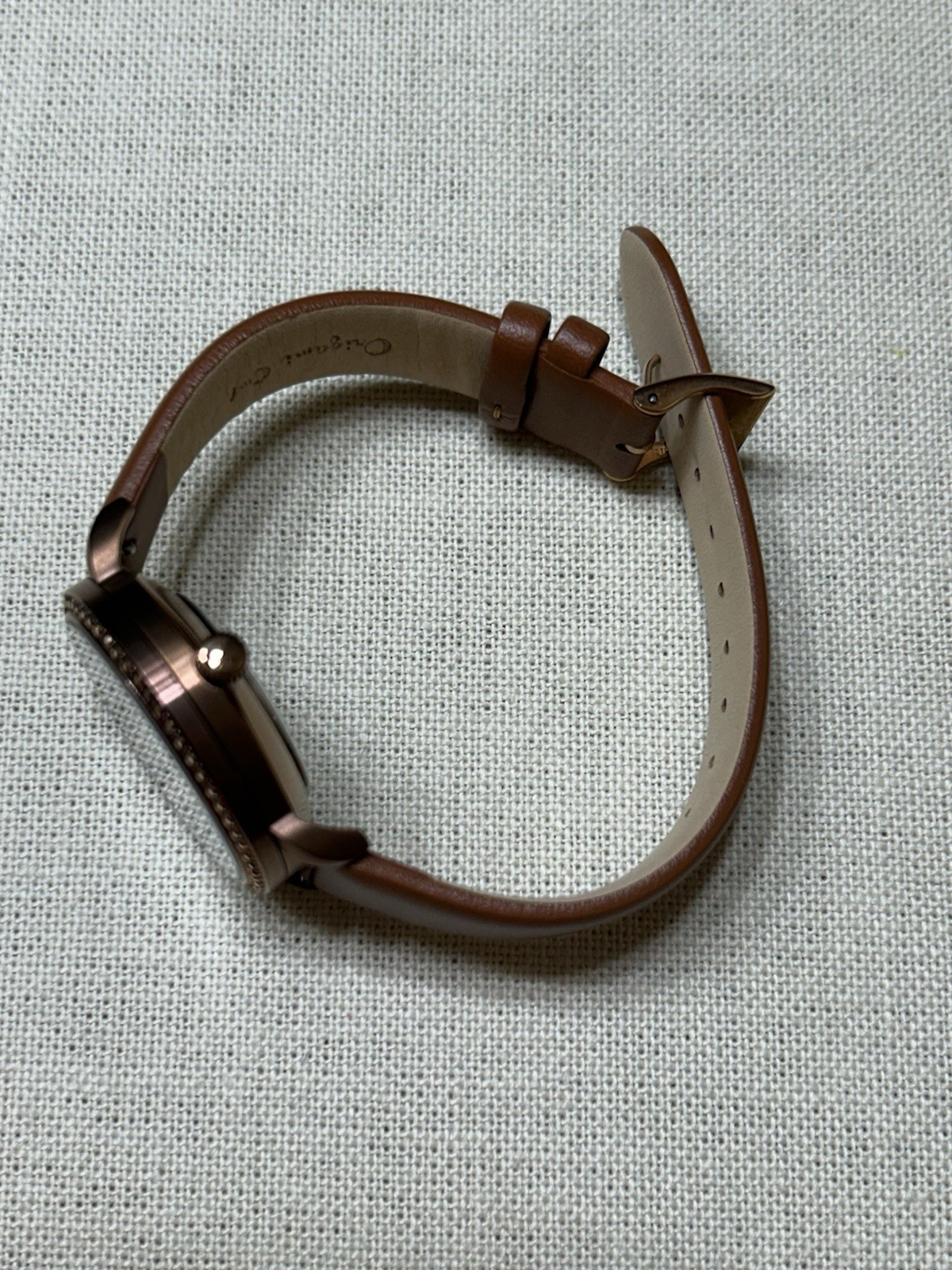 Origami Owl LK5010 Signature Chocolate Watch Metallic Crystals/Leather Band”New”