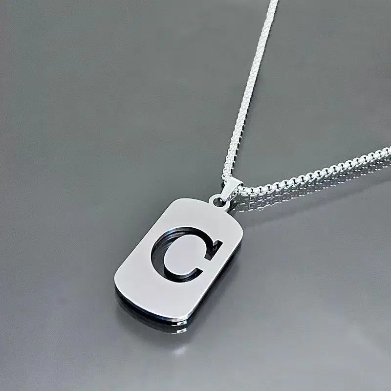 Fashion Punk A-Z Initial Tag Letter Stainless Steel Pendant Necklaces for Men
