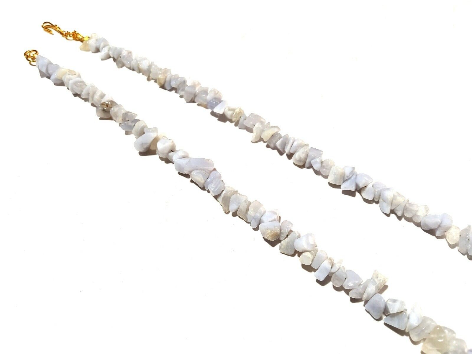 Natural Blue Lace Agate Chip 4-6mm Gemstones Beads 18″ Necklace With Gold Claps