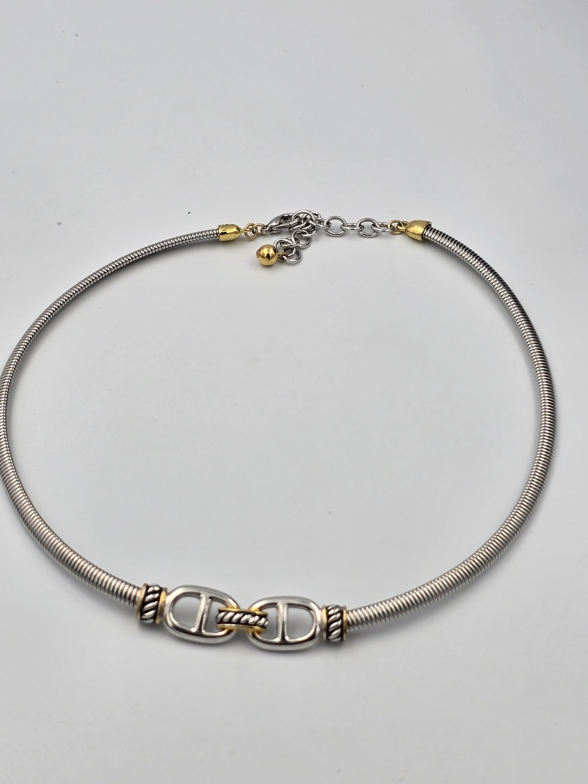 Two-Tone Omega Mariner Link Choker Necklace Silver Gold Tone Fashion Jewelry