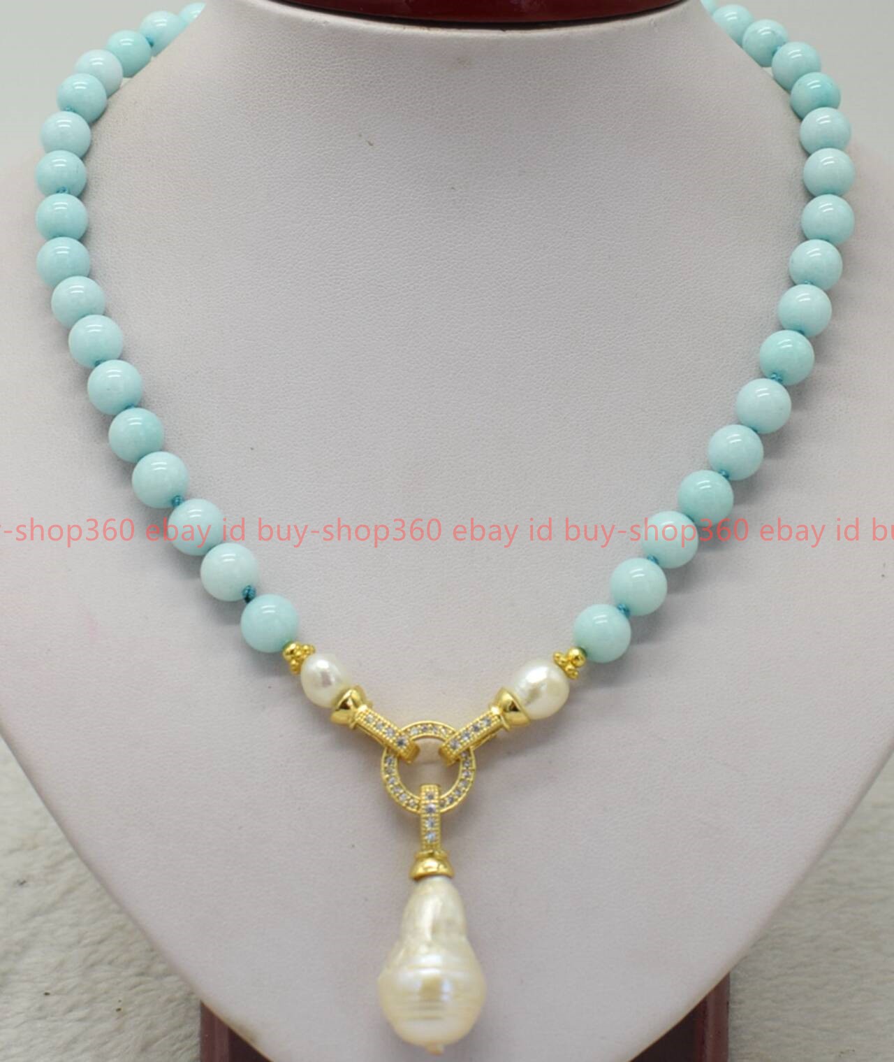 Natural 6/8/10/12mm Green Amazonite White Baroque Pearl Pendant Necklace 16-28in