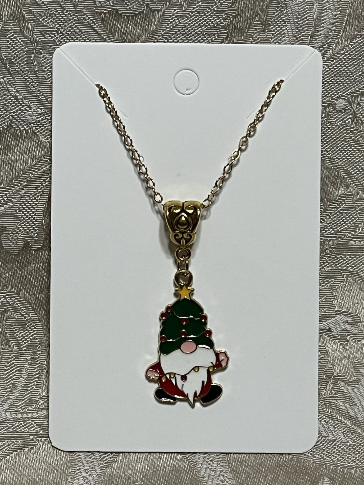 Christmas Santa Gnome Enamel Charm Gold Boho Holiday Trendy Adorable Necklace