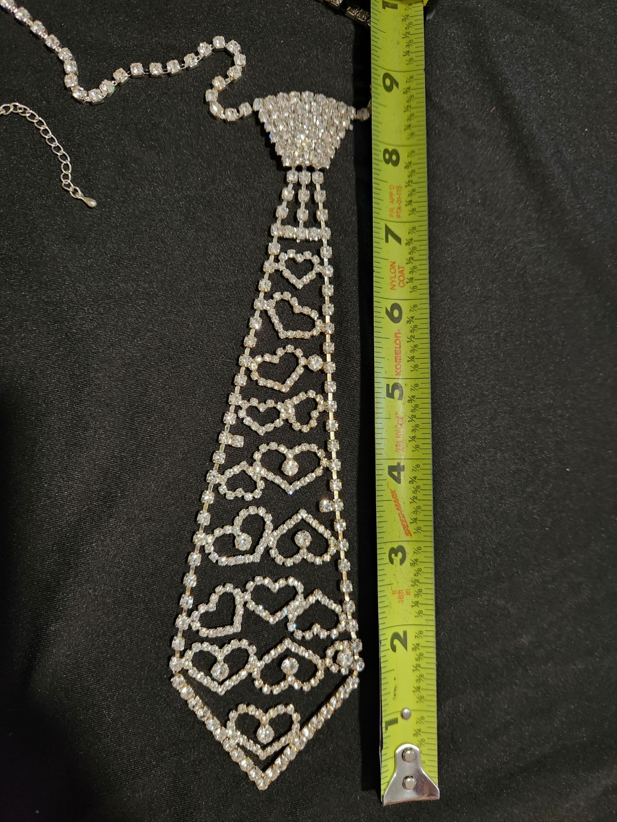 Rhinestone Tie Necklace Clear Silver Toned Fashion Jewelry Hearts Bow Necktie