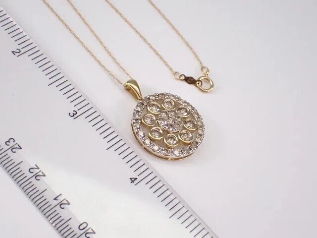Circle Shape Silver Pendant Round Cut Simulated Diamond 14K Yellow Gold Plated