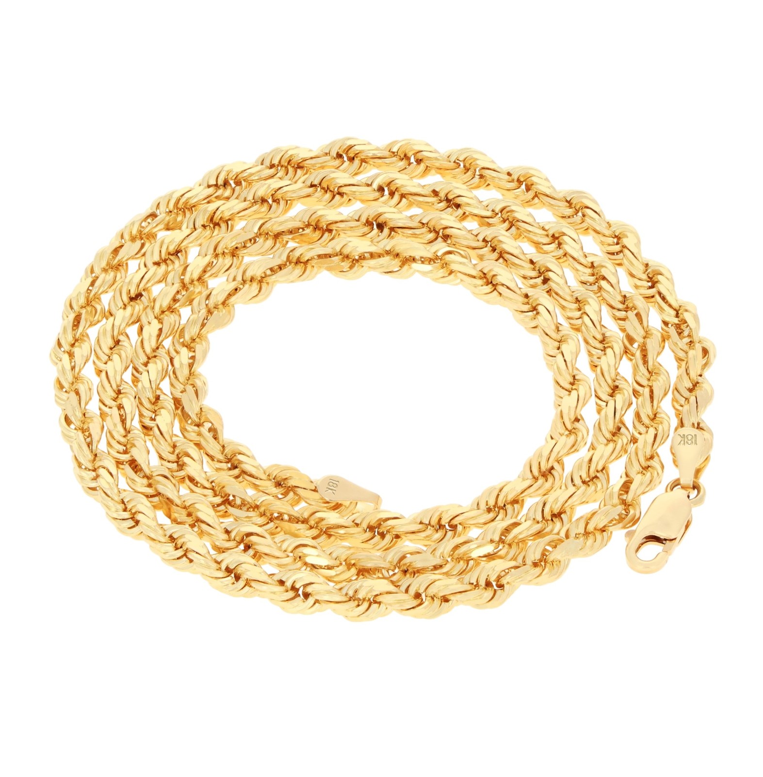 18k Yellow Gold 4mm Diamond Cut Rope Chain Italian Necklace Mens Womens 16″-28″