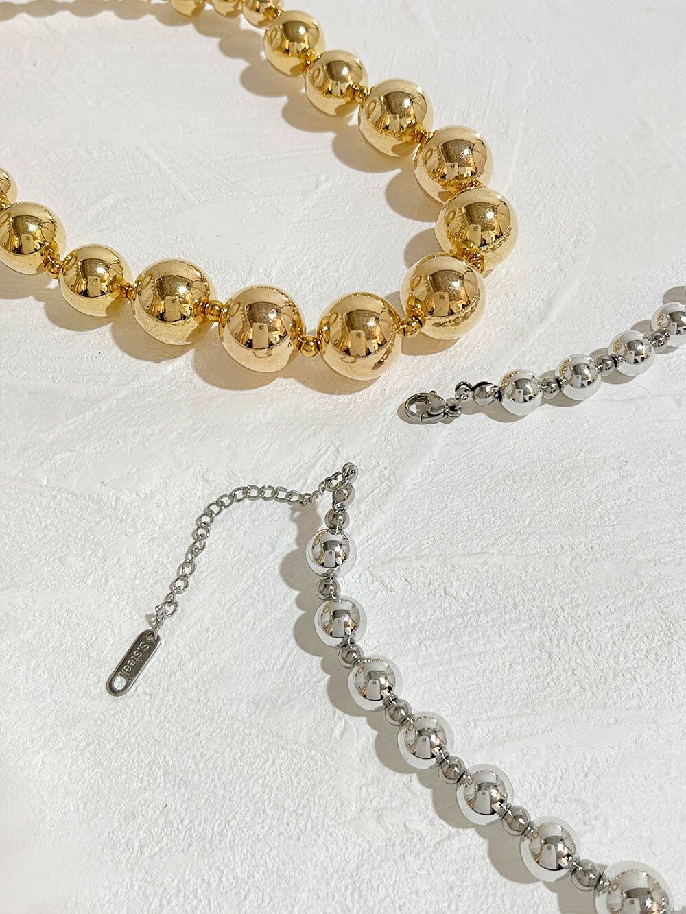 Classic Woman 18K Gold Plated Stainless Steel Beaded Ball Necklace Chain 2 Color