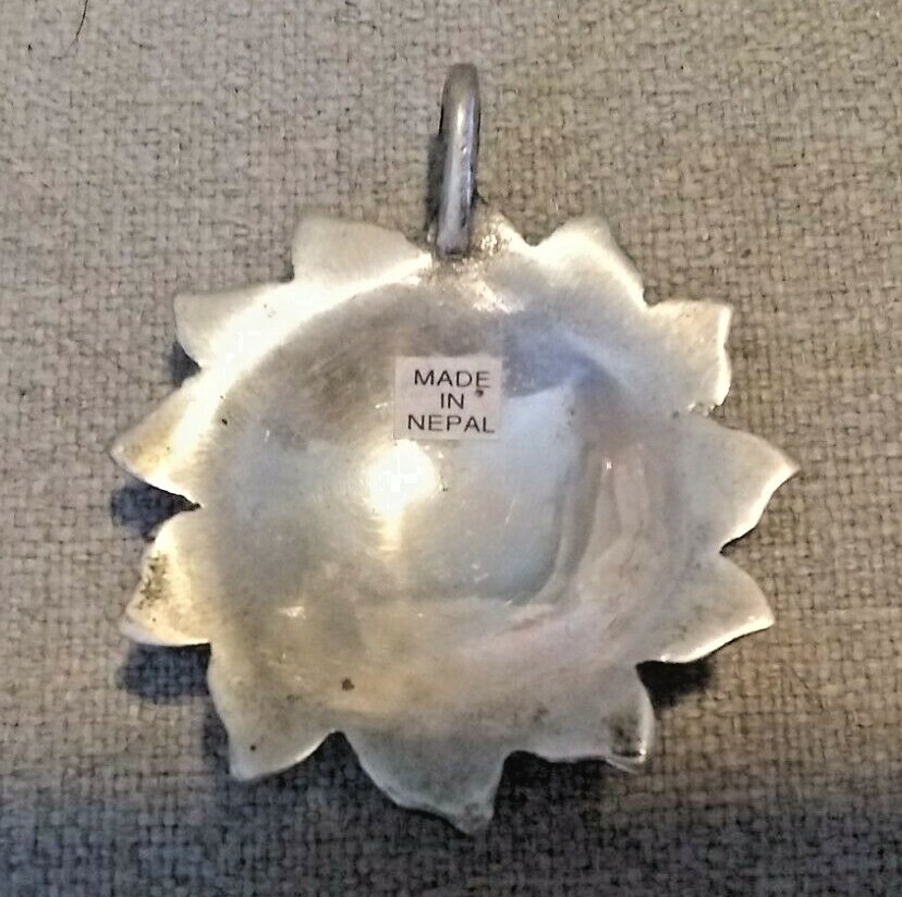 HANDCRAFTED PEWTER SUN w/ FACE PENDANT NECKLACE NEPAL