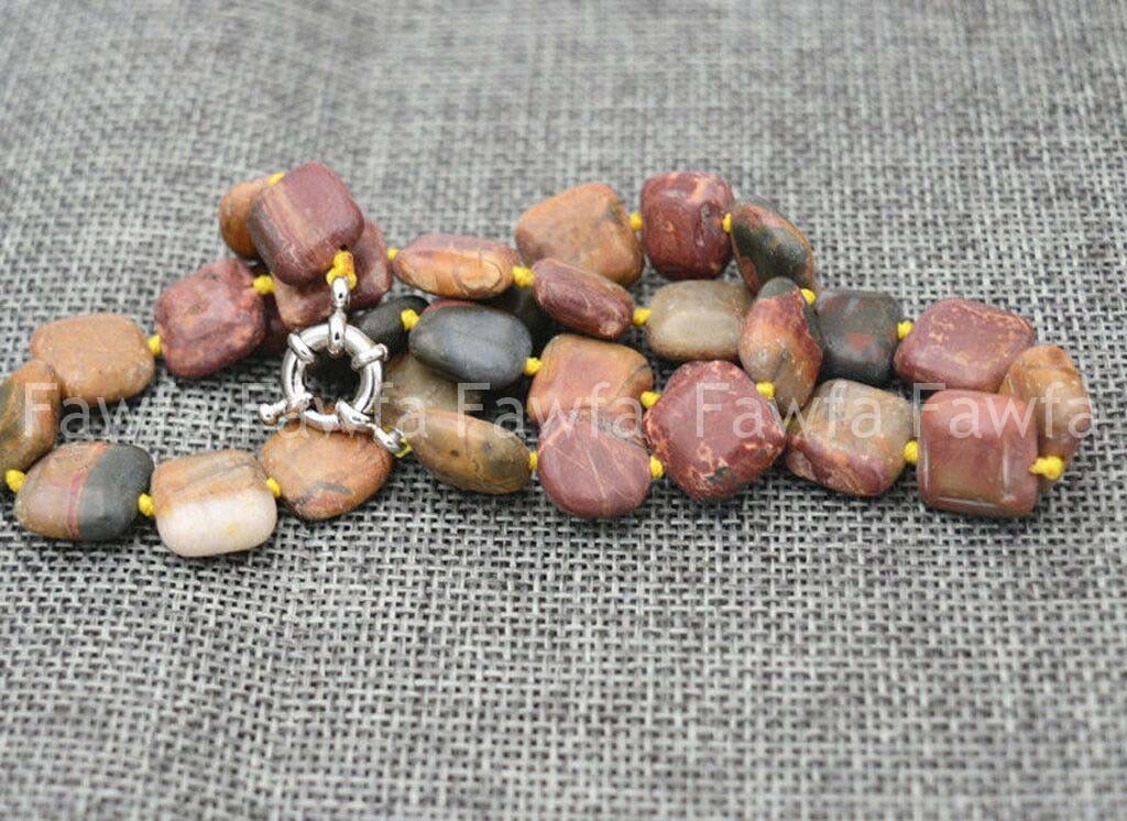 Fashion 14mm Multicolor Picasso Jasper Gemstone Square Beads Necklace 18″