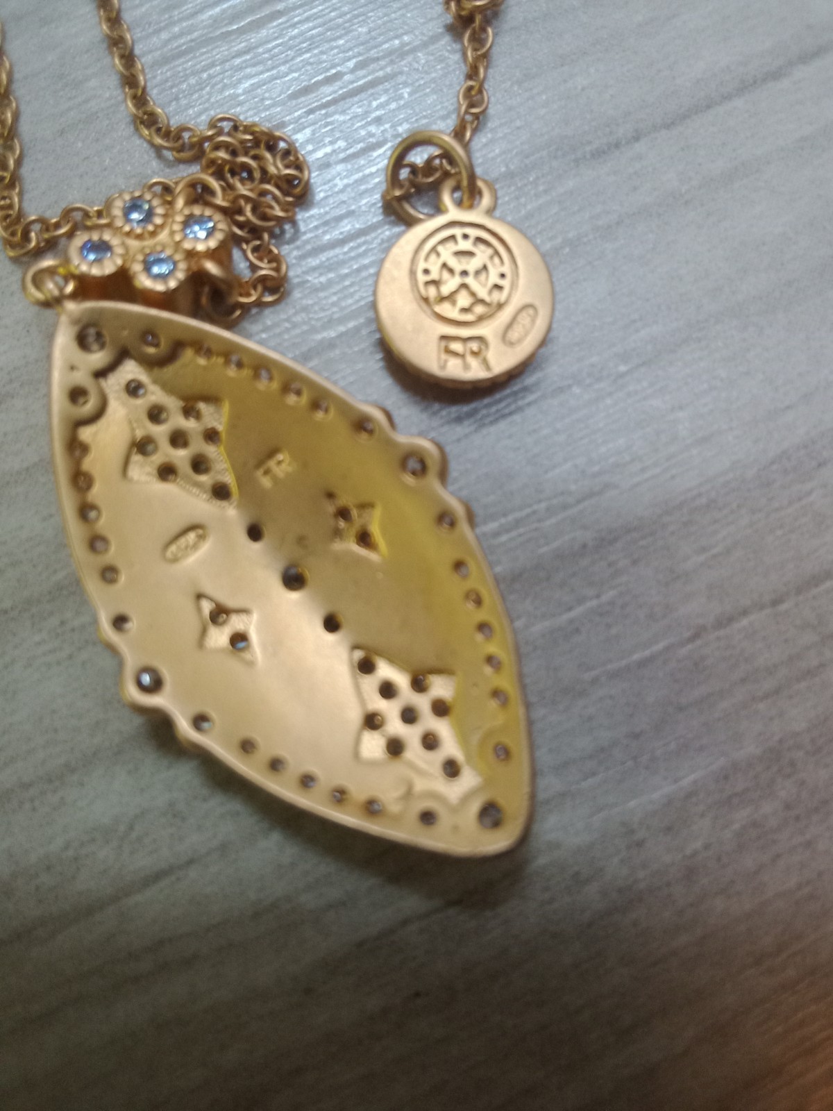 2 Gold Tone Freida Rothman Necklaces Stamped 925 Gray & CZ Accents