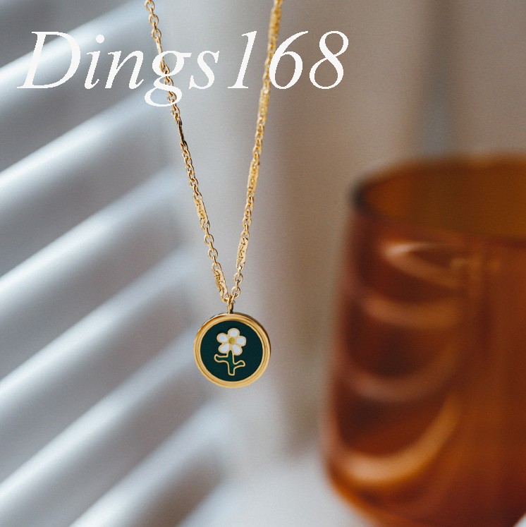 18K Yellow Gold Filled 15mm Green Flower Round 16″+2.4″ 1mm Rollo Chain Necklace