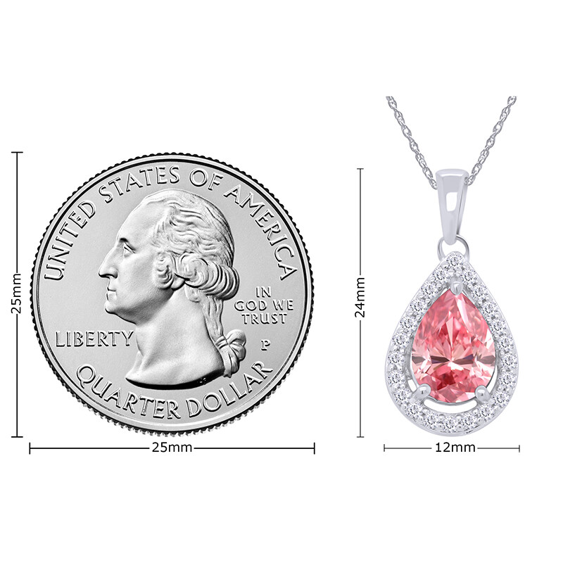 Teardrop Pendant 18″ Necklace Simulated Birthstone 14K White Gold Plated Silver