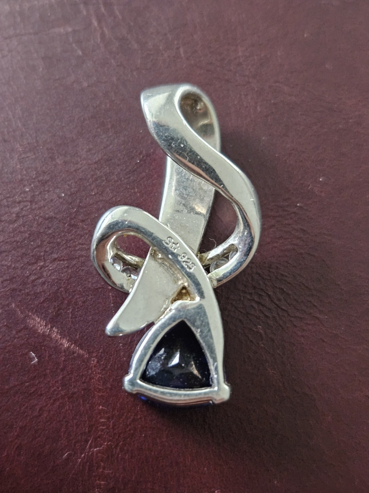 Sterling Silver 925 Blue Trillion Stone Prong Charm Pendant Signed