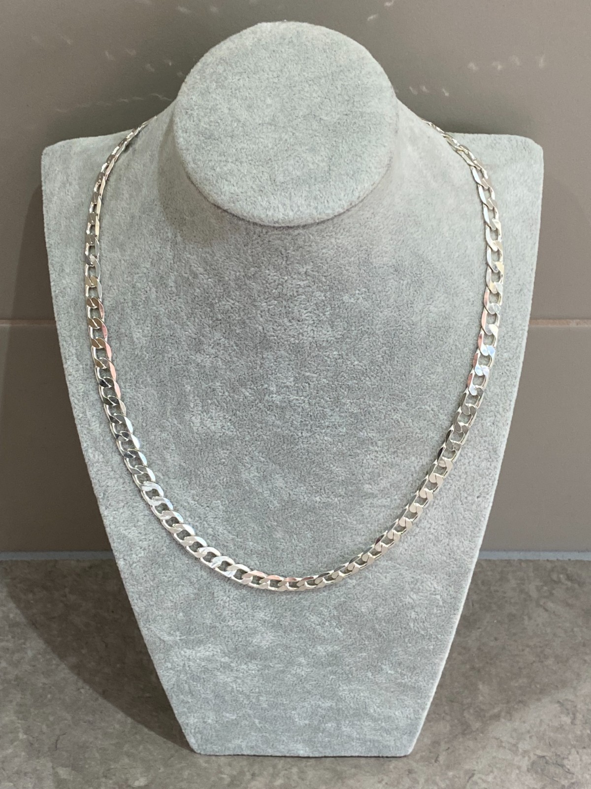 Mens Silver Plated Flat Curb Link Chain Necklace 20″ (50cm) 8mm Thick